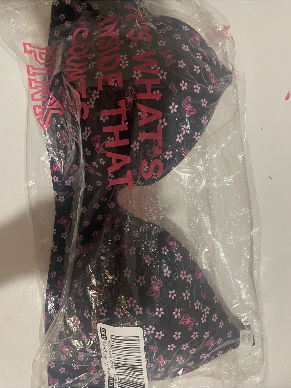 PINK Victoria's Secret Butterfly Bra - Black with Pink Accents